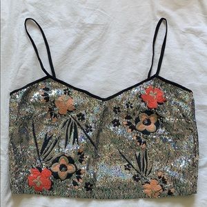 Iridescent Sequin Embroidered Crop Top